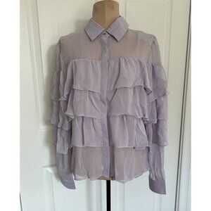 English Factory Lavender Textured Semi Sheer Ruffle Button Down Top Blouse XS